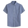 thumbnail image 5 of Vunhao Mens Button Up Shirts, Cotton Plaid Casual Short Sleeve with Pockets Summer Tees on Sale Blue L, 5 of 7