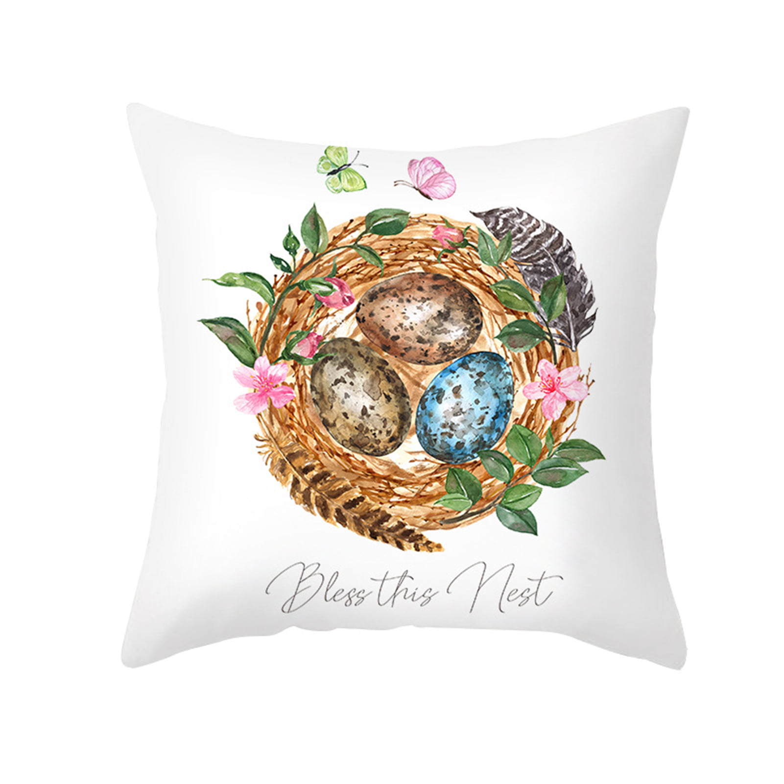 Throw Pillow Case Happy Easter Eggs Cotton Linen Square Cushion Cover Pillowcases for Home Decorative Living Room Bedroom Sofa Couch Colorful Egg on Grid Background 26x26inch