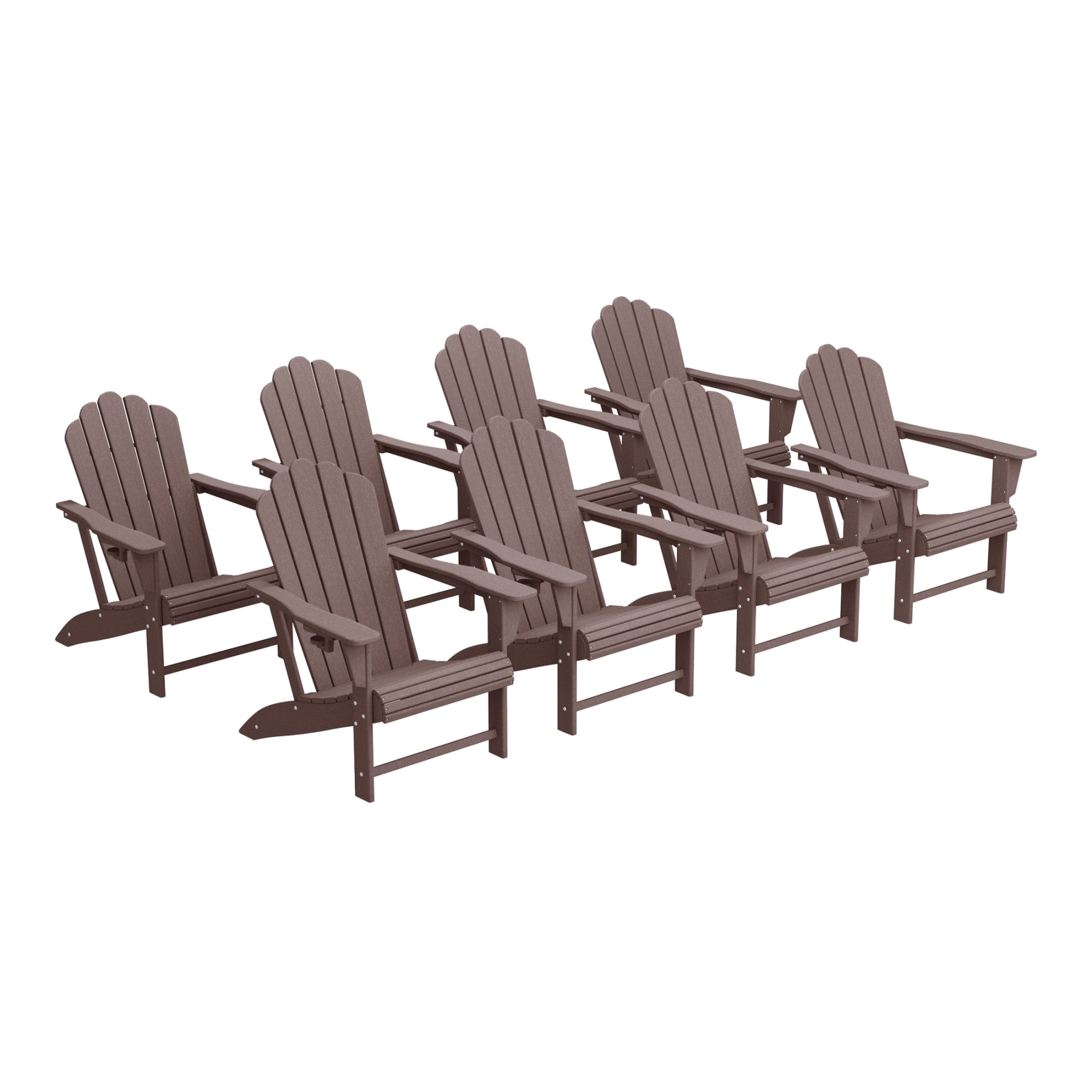WestinTrends Highland Outdoor Patio HDPE Adirondack Chairs With Cup Holders (Set of 8), Dark Brown