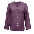 thumbnail image 4 of Hvot&aat Women Spring Summer Boho Front Button Down Tops V Neck Solid Long Sleeve Beach Shirt Vintage Casual Oversized Tees, 4 of 4