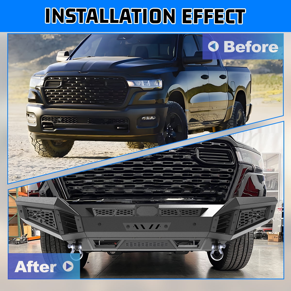 Front Bumper for 2025 Ram 1500,Heavy Duty Steel Full Width Front Bumper with Side Wings A