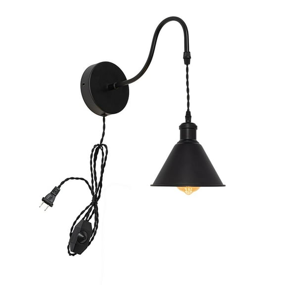 KAYYELAMP 1-Light Adjustable Wall Sconce 9.8 Feet Dimmable Twisted Corded Gooseneck Metal Black Wall Lamp Vintage Design for Bedside Living Room Farmhouse Kitchen
