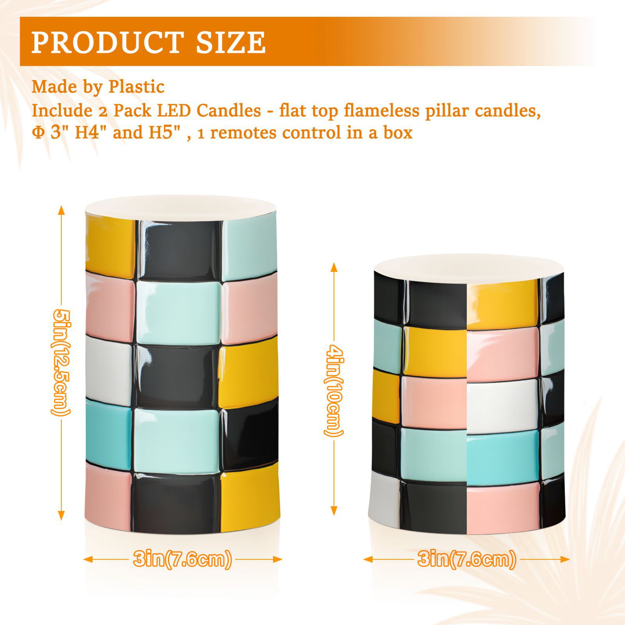 Yayeee Flameless Candles with Remote Flickering Battery Operated Multi Color Changing, Yellow Checkered Pattern