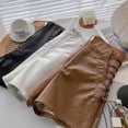 thumbnail image 5 of Kids Girls Leather Shorts High Waisted Straight Leg Y2K Shorts with Pockets Elastic Half Zip Skinny Going out Slim Fit Outfit, 5 of 6