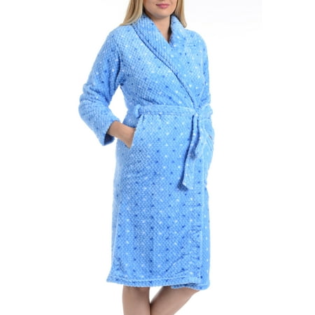 EZI Women’s Terry Fleece Pastel Polka Dot Bathrobe