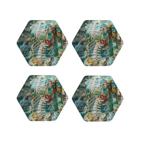 

Tideii Vintage Print Island Skull for Leather Coasters 4 Pieces Anti-fouling and Anti-scalding Decorative Coasters Suitable for Restaurants Kitchens Coffee Shops-Hexagon