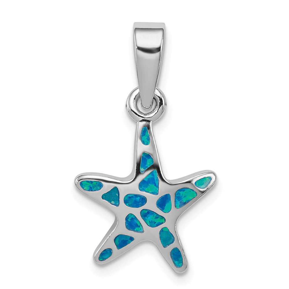 925 STERLING SILVER RHODIUM PLATED STARFISH SAPPHIRE PENDANT NECKLACE 