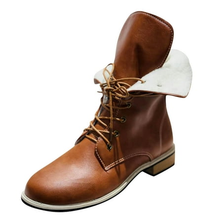 

Poatren Boots Lace Short For Women Boots Cotton Warm Up Boots Heel Chunky women s boots
