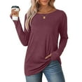 thumbnail image 3 of Lmnyox Long Sleeve Casual Shirts for Women Dressy Fashion Crew Neck Solid Tops Basic Work Tees with Thumbhole, 3 of 9