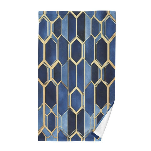 Yayeee 100% Cotton Hand Towels for Bathroom 16" x 28" Soft Absorbent Kitchen Towel, Blue Hexagon Pattern