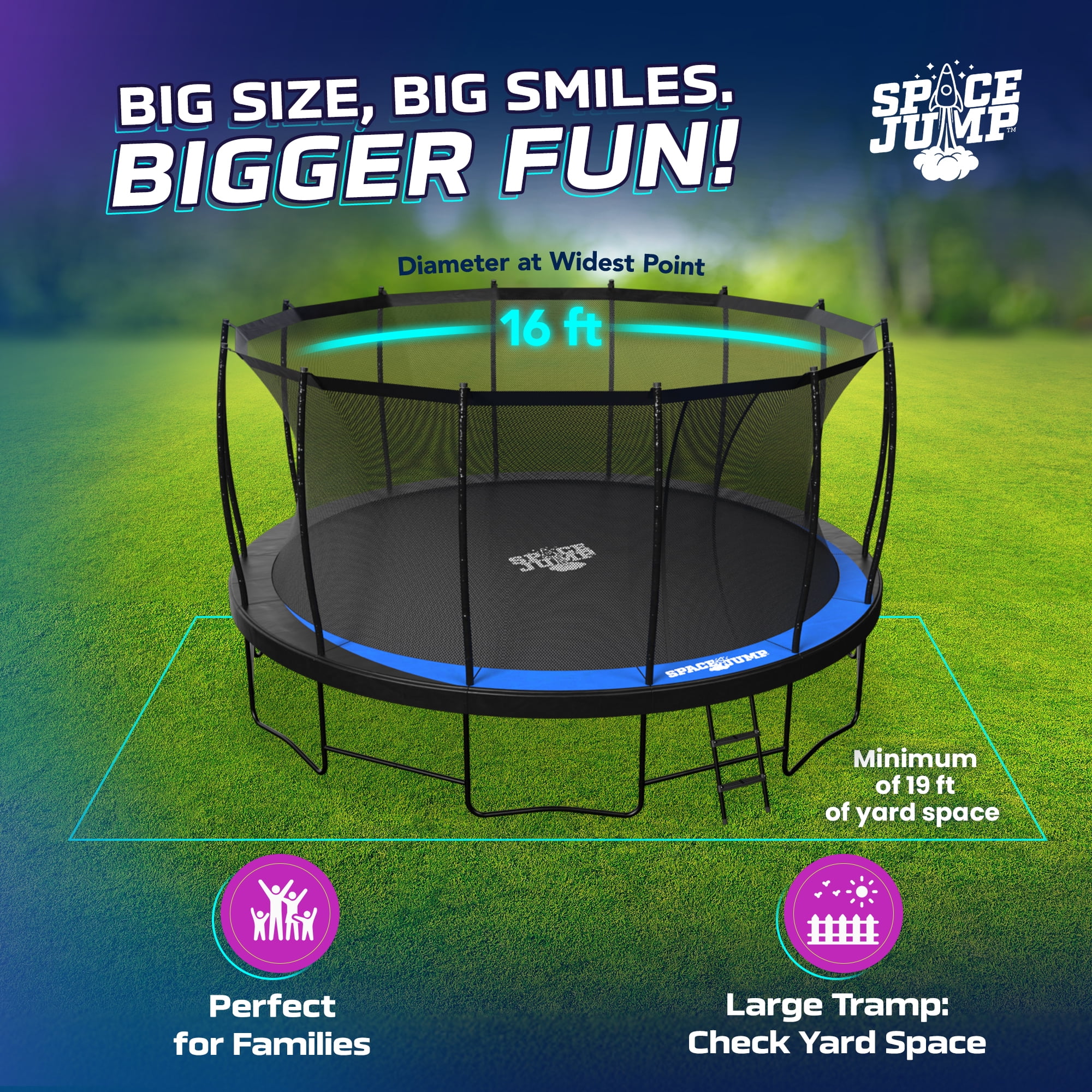 SpaceJump Lunar 16 Foot Trampoline, Outdoor Round Bouncer with SpaceJump Lunar 16 Foot Trampoline, Outdoor Round Bouncer with