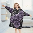thumbnail image 5 of FORMRS Wearable Blanket Hoodie with Sleeves for Kids Cozy Flannel Sweatshirt, Purple Roses, 5 of 7