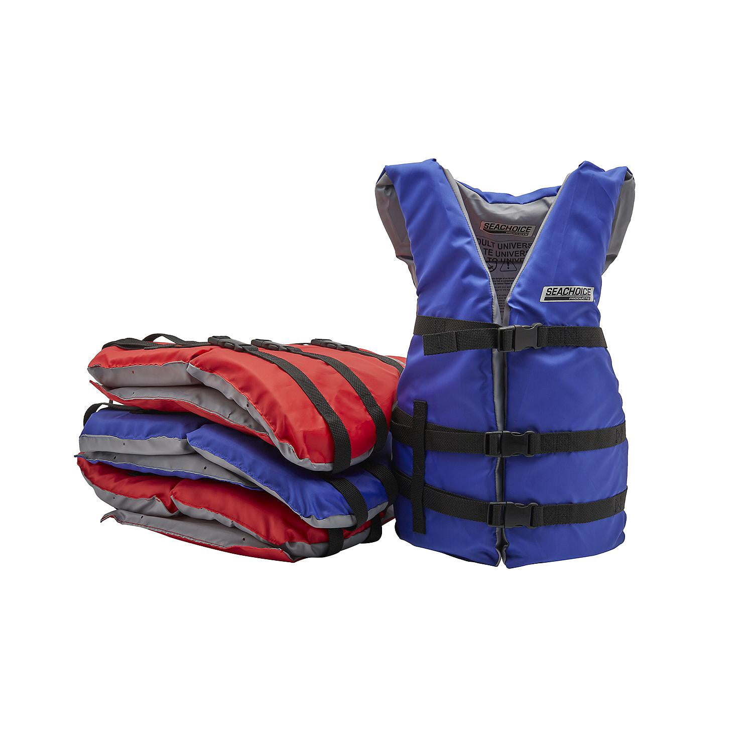 Seachoice 85517 General Purpose Life Vest 4-Pack With Bag, Blue & Red, Adult Universal