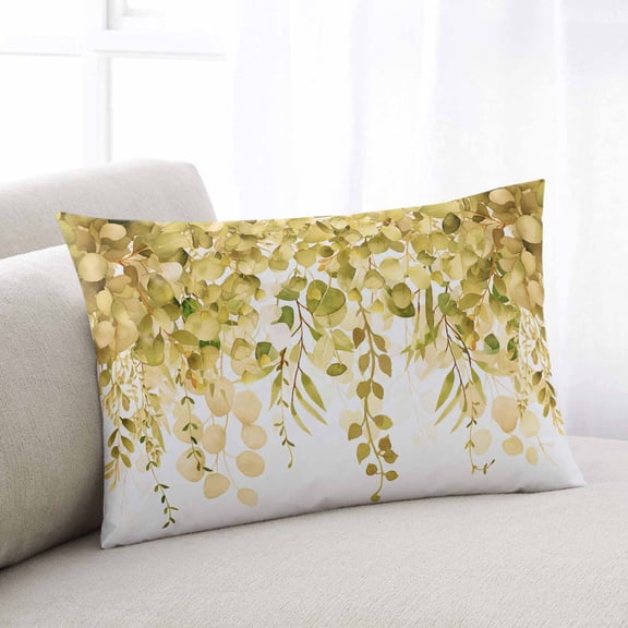 Yellow Eucalyptus Leaves Throw Pillow Cover Case,Couch Sofa Bed Pillowcase,Soft Decorative Lumbar Pillow Protector,Spring Summer Watercolor Floral Botanical 12x20Inch Pillow Shams with Zipper