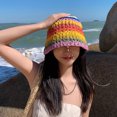 thumbnail image 4 of Sombrero de paja arcoíris con circunferencia de 56-58 cm, sombrero de verano para mujer, protector solar, sombrilla, sombrero de paja a rayas, 4 of 5