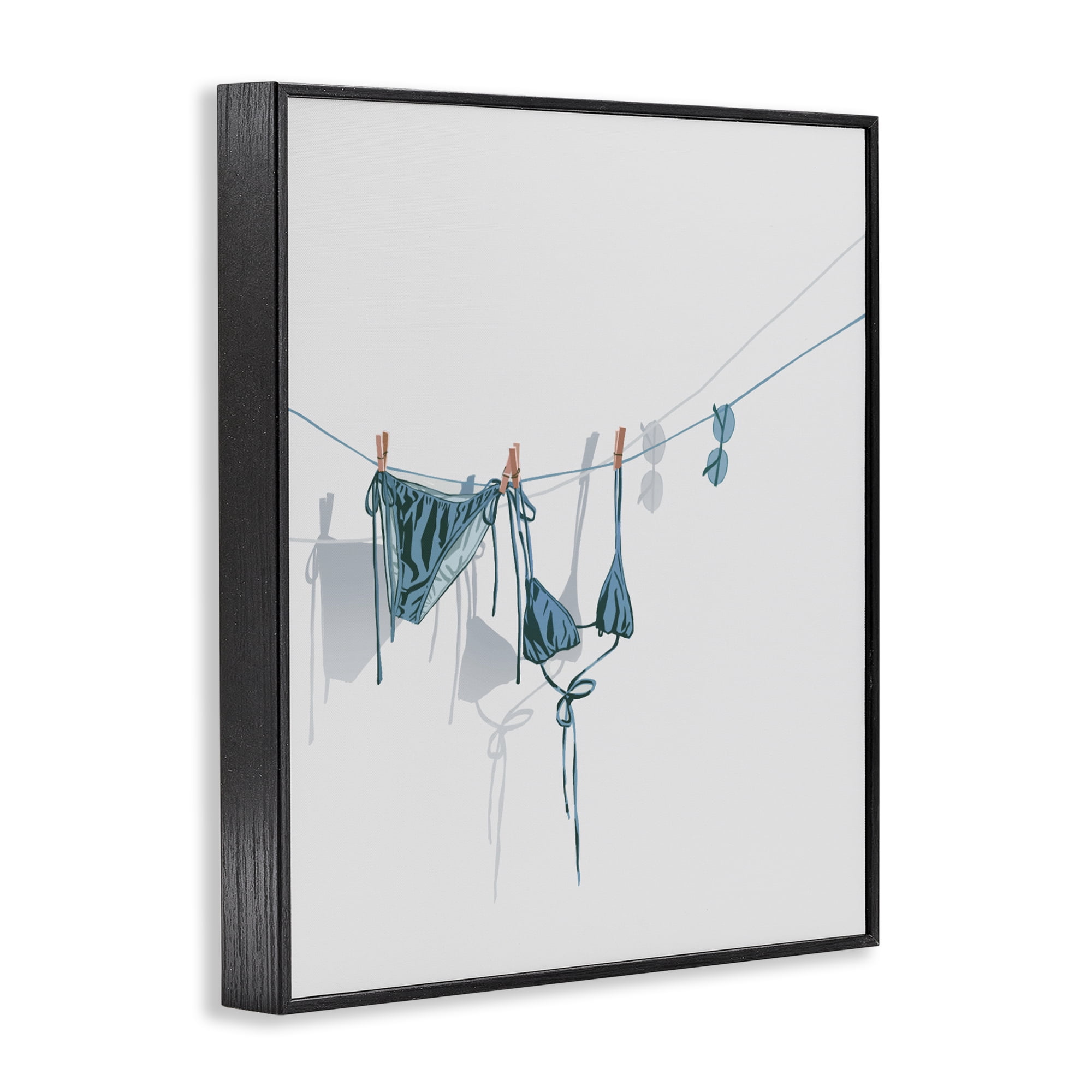 Stupell Industries Teal Bikini on Clothesline Black Framed Giclee Art, design by Ziwei Li