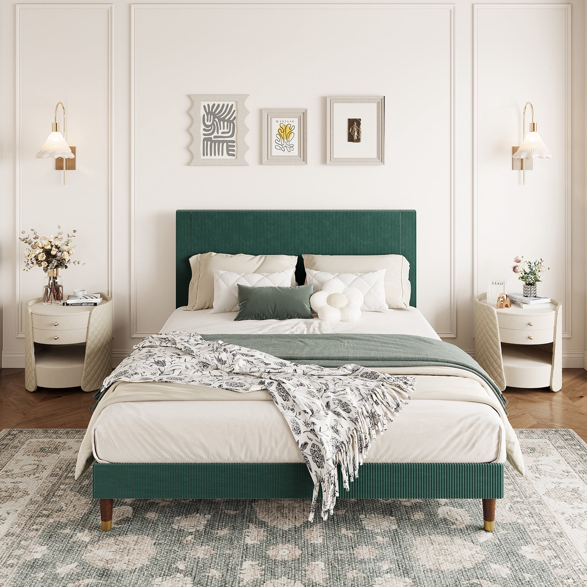 Upholstered Bed Frame with Headboard, Full Size Platform Bed - Corduroy, Noise-Free, Wood Slats, Easy Assembly