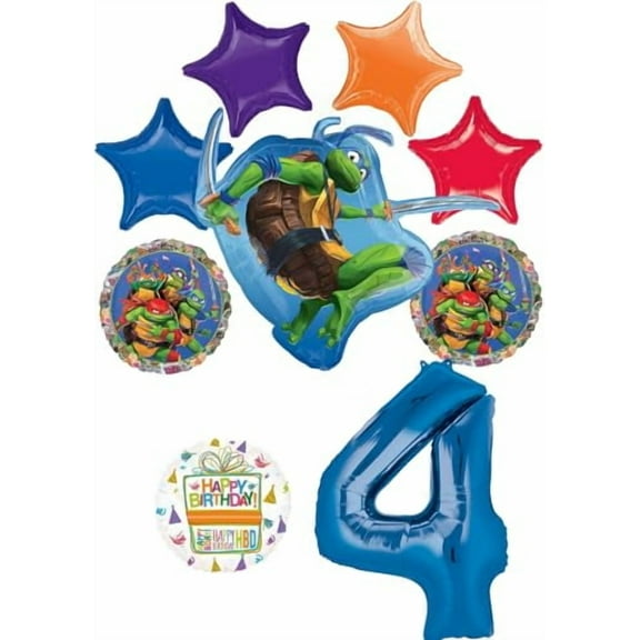 Anagram TMNT 4th Birthday Party Supplies Mayhem Ninja Power Foil Balloon Bouquet Decorations