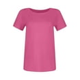 thumbnail image 4 of Fshiont Dressy Knit Womens Short Sleeve Stretch Crewneck Ribbed T-Shirt Fitted Casual Basic Tops Hot Pink M, 4 of 6