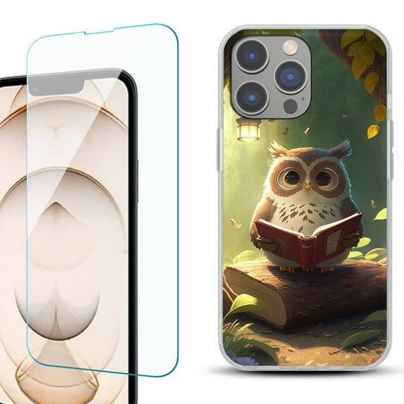 OneToughShield ® for iphone 13 Pro Shockproof Phone Case, with Tempered Glass Screen Protector - Owl Reading