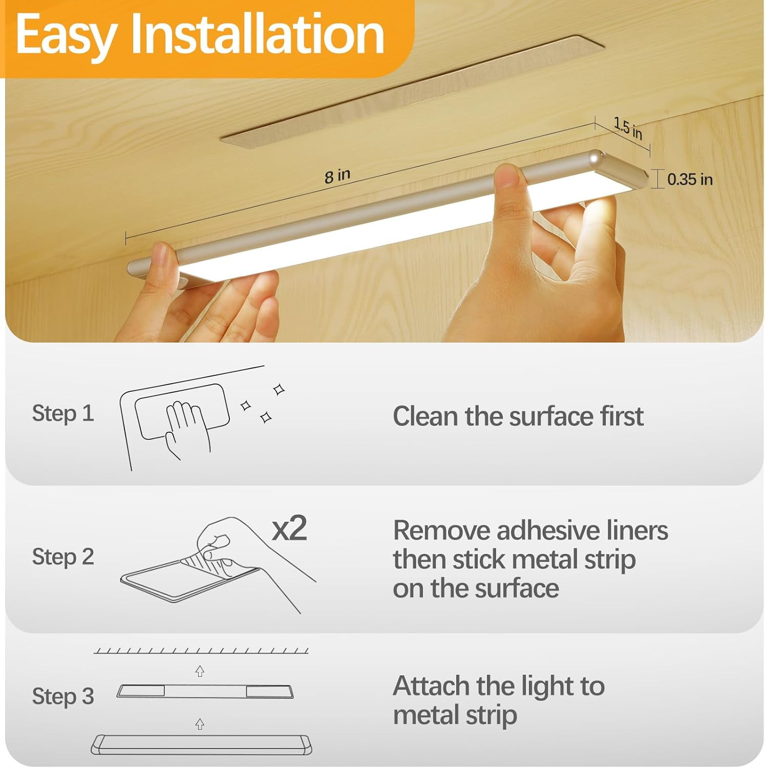 30-LED Motion Sensor Under Cabinet Lights, Magnetic Rechargeable Under Counter Closet Light, Wireless Night Light Bar Stick-On, 2-Pack, Cool White