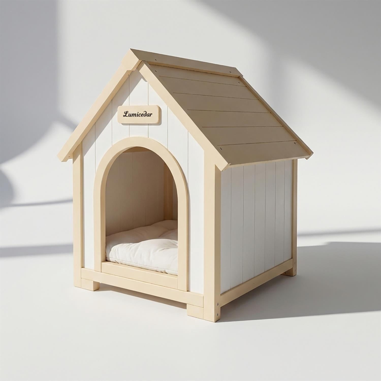 Pefilos FSC Solid Cedar Pet House, Cream Yellow Cabin Style Indoor Shelter for Small Dogs/Cats, Wood Material, Yellow