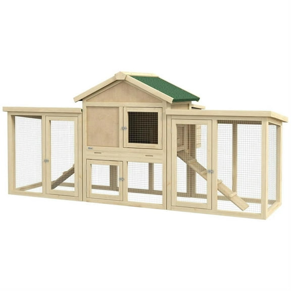 Demi Bonn 80" Wooden Chicken Coop with Nesting Box, Double Runs, Pull-out Tray, Outdoor Hen House for 2-4 Chickens, Large Rabbit Hutch, Beige
