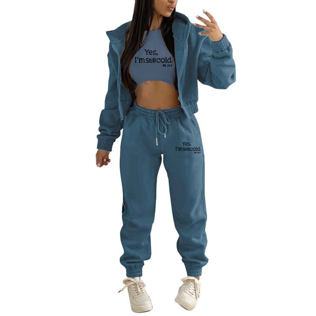 Gibobby Conjunto de Pantalones para Mujer Informal y moderno: conjunto de sudadera con capucha con estampado de para mujer, perfecto para uso informal y vesti(Marina,XL)