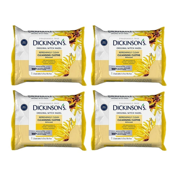 Dickinson'S Original Witch Hazel Chiffons de Nettoyage Rafraîchissants avec Aloe 4 Paquets 25 Chiffons par Paquet