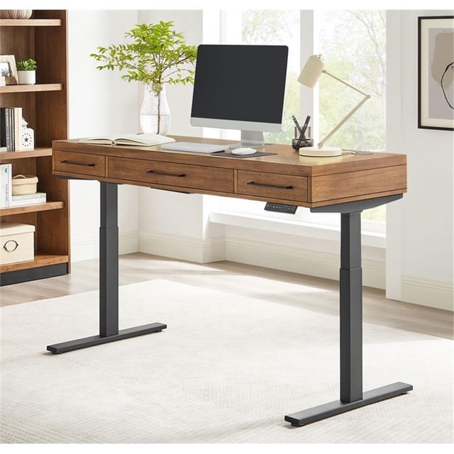 Scranton & Co Bureau en Bois Électrique à Hauteur Réglable, Fini Brun Moyen
