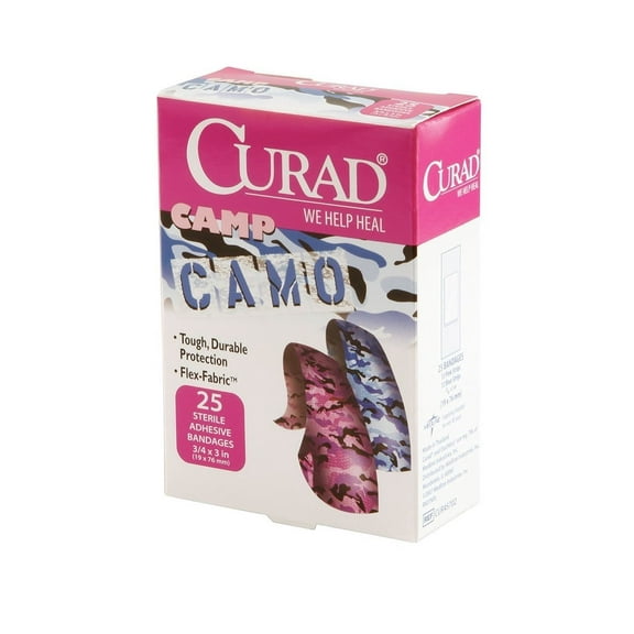 CURAD BANDAGE, FABRIC, CAMO, PNK / BLUE, 3/4X3 1/BOX