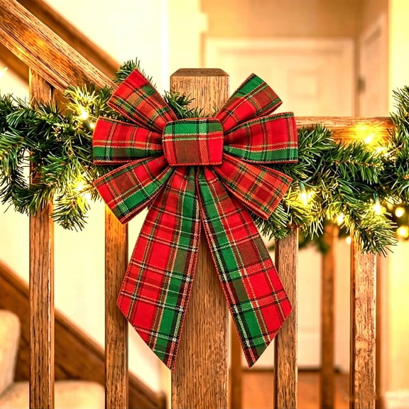 SPOORYYO Red Green Plaid Christmas Bow for Holiday Wreaths Trees and Decor with Wired Edges for Easy Shaping and Display