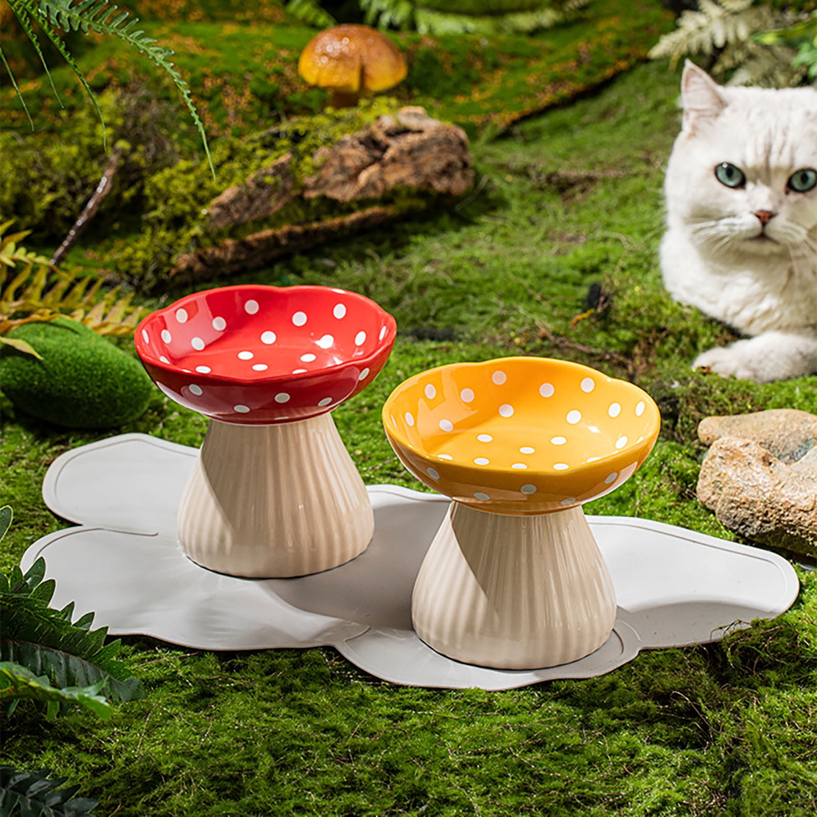 Whisker Fatigue Cat Bowl Elevated Ceramic Pet Food Dish Cute Design Non Durable Easy Clean Pet Supplies for Cats