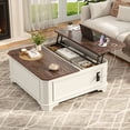 thumbnail image 2 of ANPOO 40" Farmhouse Lift Top Coffee Table with Charging Station, Square Wood Center Table with Large Hidden Storage Compartment for Living Room, White, 2 of 7