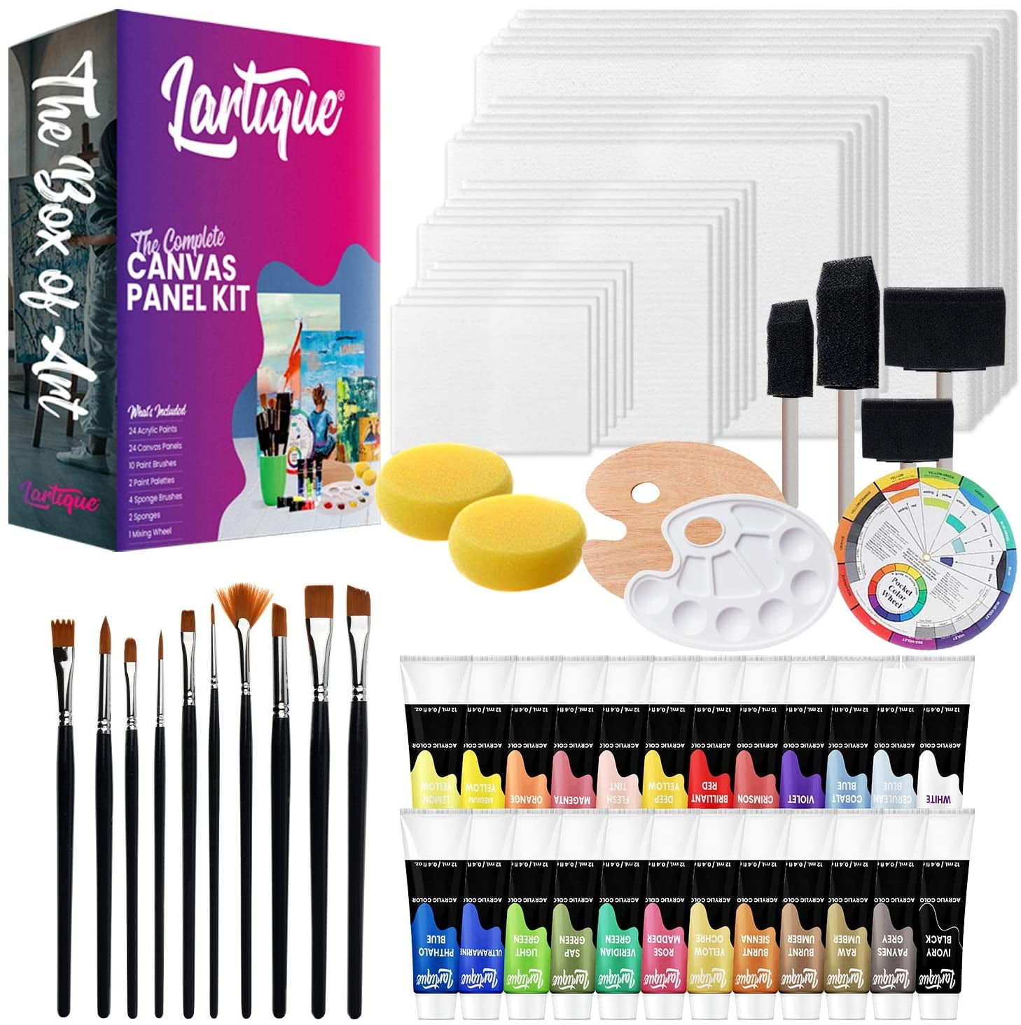 Lartique Painting Supplies, Acrylic Paint Set with 24 Canvas Boards for
