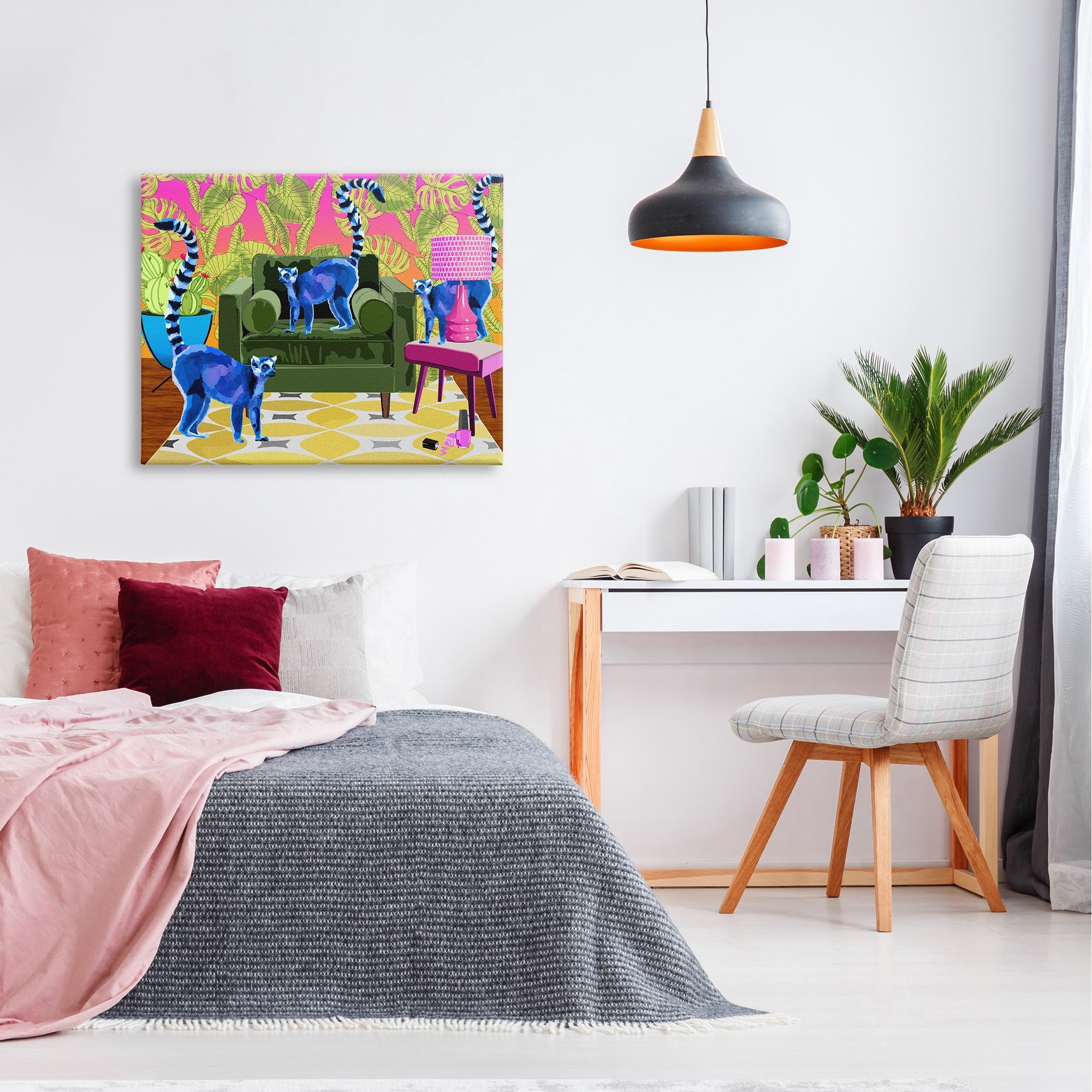Stupell Industries Bold Modern Lemur Pop Style Furniture Botanical Pattern Kids Painting Gallery-Wrapped Canvas Print Wall Art, 40 x 30, Design by Lynnda Rakos