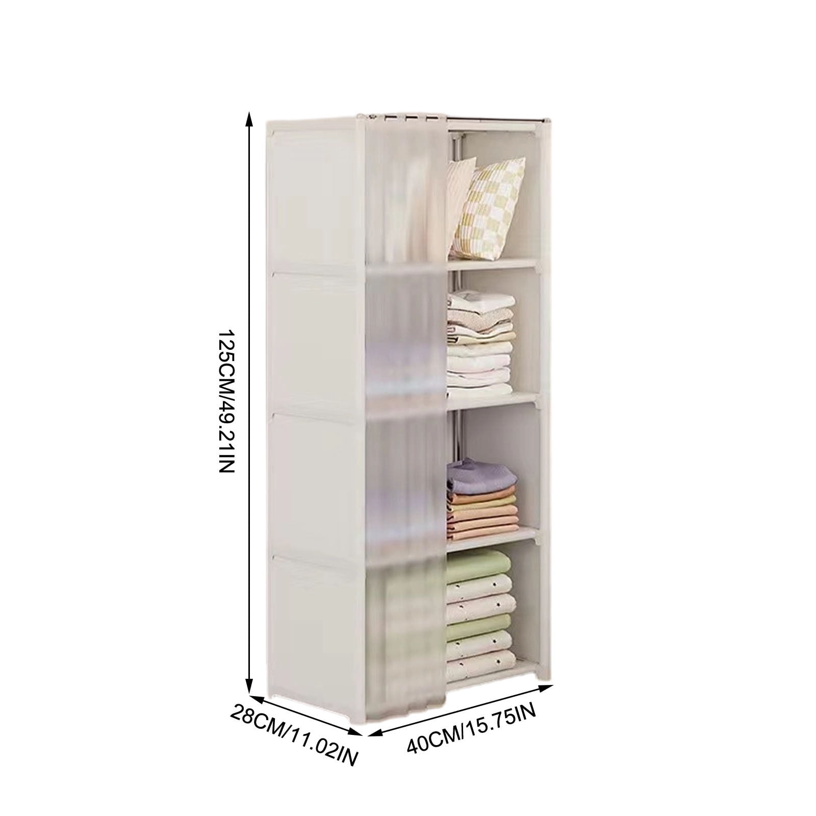 4-Tier Wardrobe Closet with Zippered Dust-Proof Curtain, Fabric Storage Organizer for Bedroom, Heavy Duty Closet Organizer with Shelves, Easy Assembly Standing Wardrobe Cabinet for Clothes