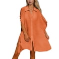 thumbnail image 2 of Plus Size Swim Suit Coverup for Women 3/4 Sleeve Beachwear Bikini Coverups Button Down Oversized Cover Up Shirt Orange, One Size, 2 of 5