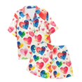 thumbnail image 3 of Toddler Girls Silk Pajamas Heart Print Short Sleeve Button Down Shirts Shorts Summer Pajamas for Girls Boys Pajamas Size 3T, 3 of 3