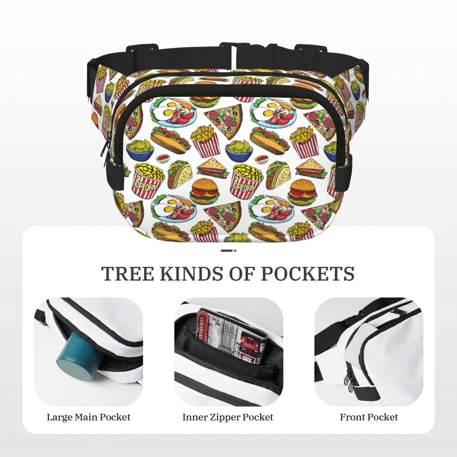 Kdxio Hot Dog With One Sausage Crossbody Double Layer Waist Bag Belt Bag for Unisex Fanny Pack Fashion Waist Packs for Hiking Running Shopping Traveling