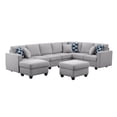 thumbnail image 3 of Fabric Reversible Sectional Modern Sofa With Two Ottoman-Light Gray, 3 of 12