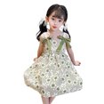 thumbnail image 1 of Filles Princesse Robe d'Été Douce Florale Impression Manches Respirant Sling Longue Robe pour les Enfants de 1-8 Ans, 1 of 8