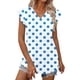 thumbnail image 2 of Craaazy Women Casual V Neck Blouse, Polka Dot/Ombre/Check Print Short Sleeve Ruffle Sleeve Top, Loose Fit Comfy T-shirts for Daily Wear Gifts, 2 of 9