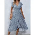 thumbnail image 4 of Femmes grande taille 1XL-5XL col en v robe imprimée florale respirant été décontracté robe élégante Style sophistiqué longue robe de plage, 4 of 4