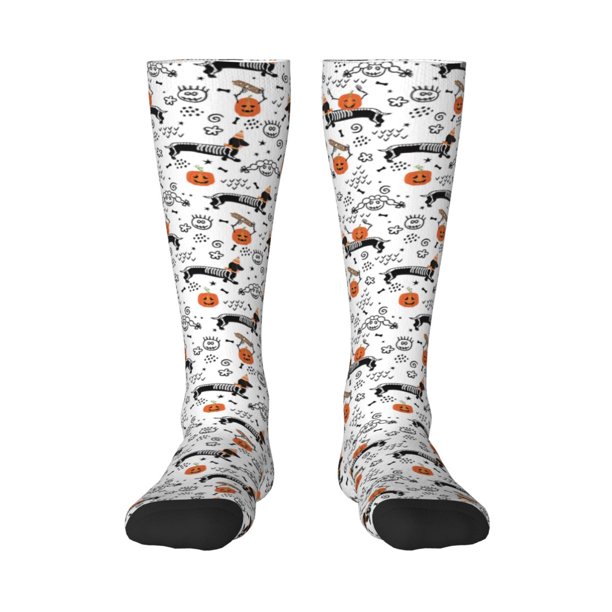 Fotbe Halloween Dachshund Calcetas Divertidas Estampadas para Hombre y Mujer, Calcetas de Algodón hasta la Rodilla para Caminar, Correr, Enfermería y Embarazo