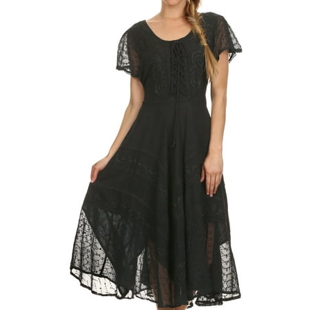 Sakkas Marigold Embroidered Fairy Dress - Black - 1X/2X