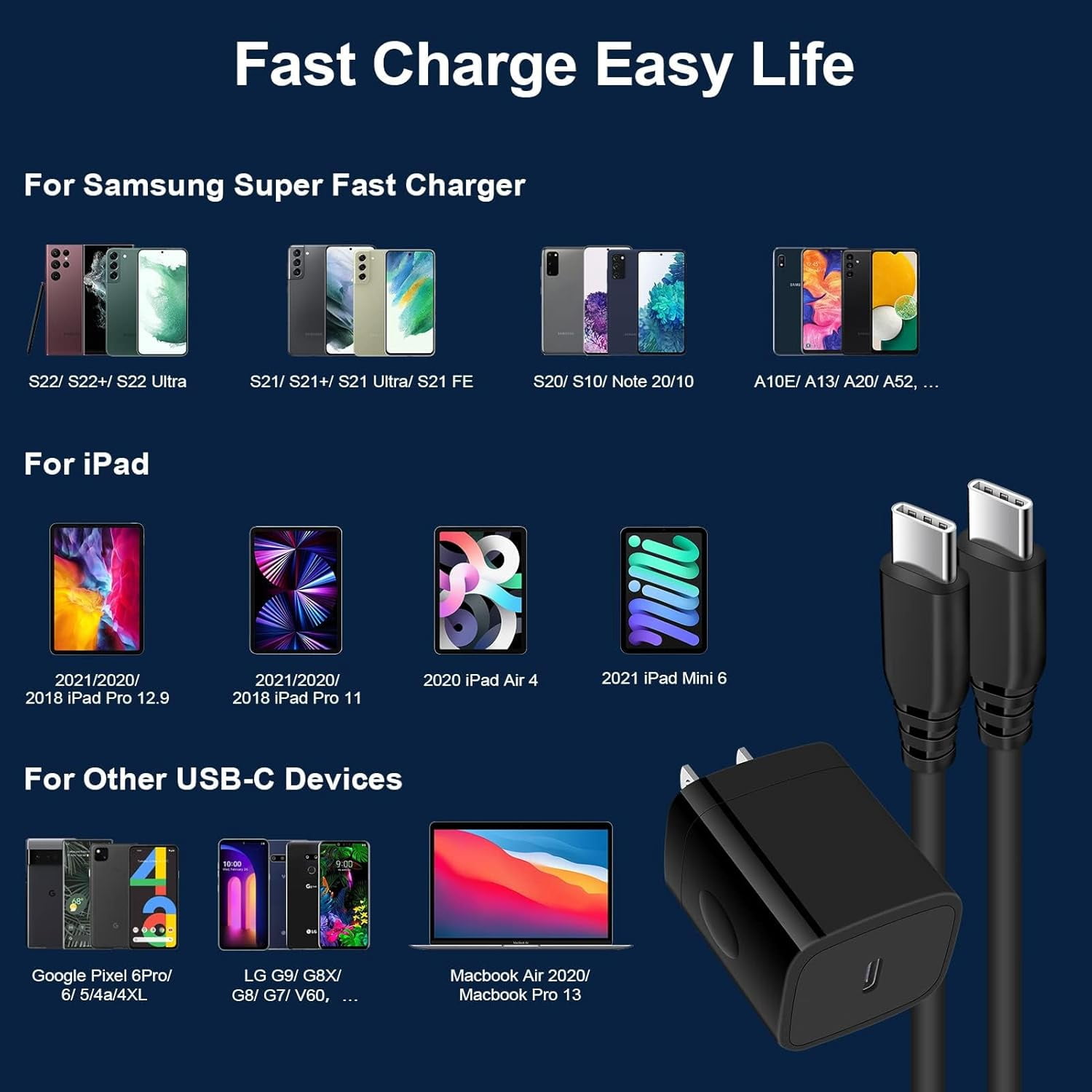 NeoMart Type C Phone Fast Charger for Samsung Galaxy Z Flip7 FE 7 6 5 4 3 Z Fold7 6 5 4 A16 5G A15 A35 A25 A55 A56 S25 Ultra S24 S23 S22 S21,9a,9 Pro XL Fold,9,8,Wall Charger Cube USB C Cable 6FT