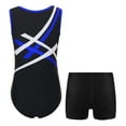 thumbnail image 2 of Alvivi Kids Girls Gymnastics Sleeveless Leotard with Booty Shorts Ballet Dance Unitard Activewear Blue&Black 10, 2 of 5