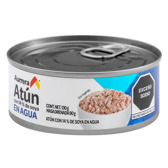 Atún Aurrera con 14% de soya en agua 130 g