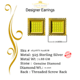 thumbnail image 4 of King of Bling's 0.10ct Diamond 925 Sterling Silver Yellow For Women's Square Collection Earrings, 4 of 8